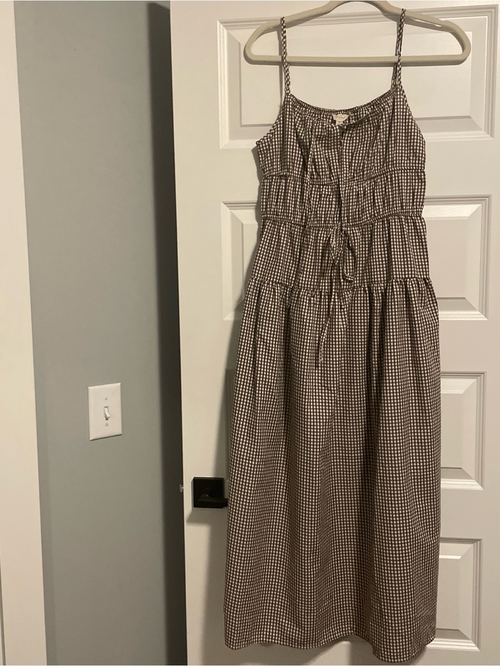 Gingham Tiered Sun Dress - Brown/White